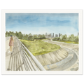 The Bayou Walk, by Houston based artist Jenny Wagner, depicts a solitary figure walking along White Oak Bayou