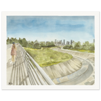 The Bayou Walk, by Houston based artist Jenny Wagner, depicts a solitary figure walking along White Oak Bayou