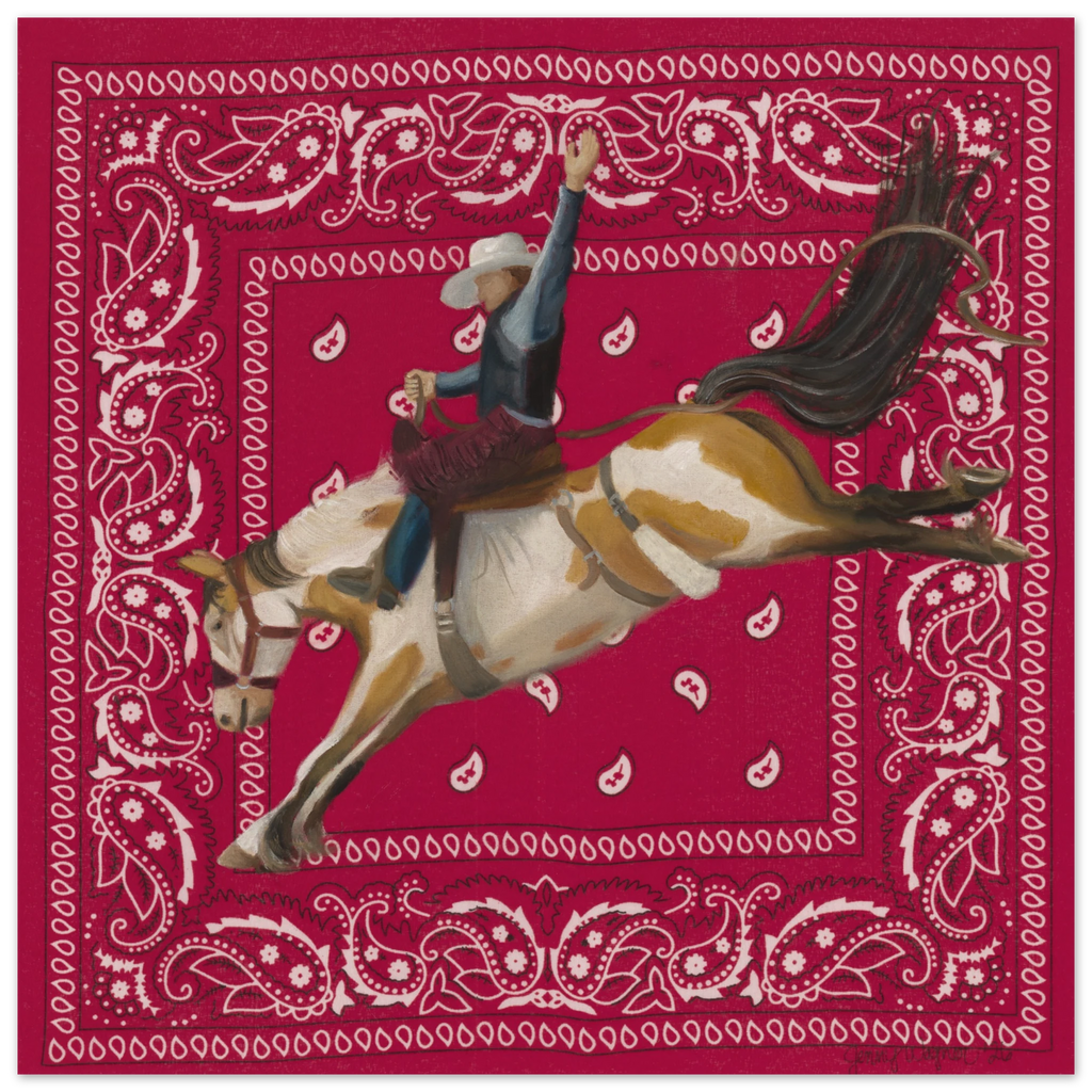 Fine art print of rodeo rider on a red bandana by Jenny Wagner Studio