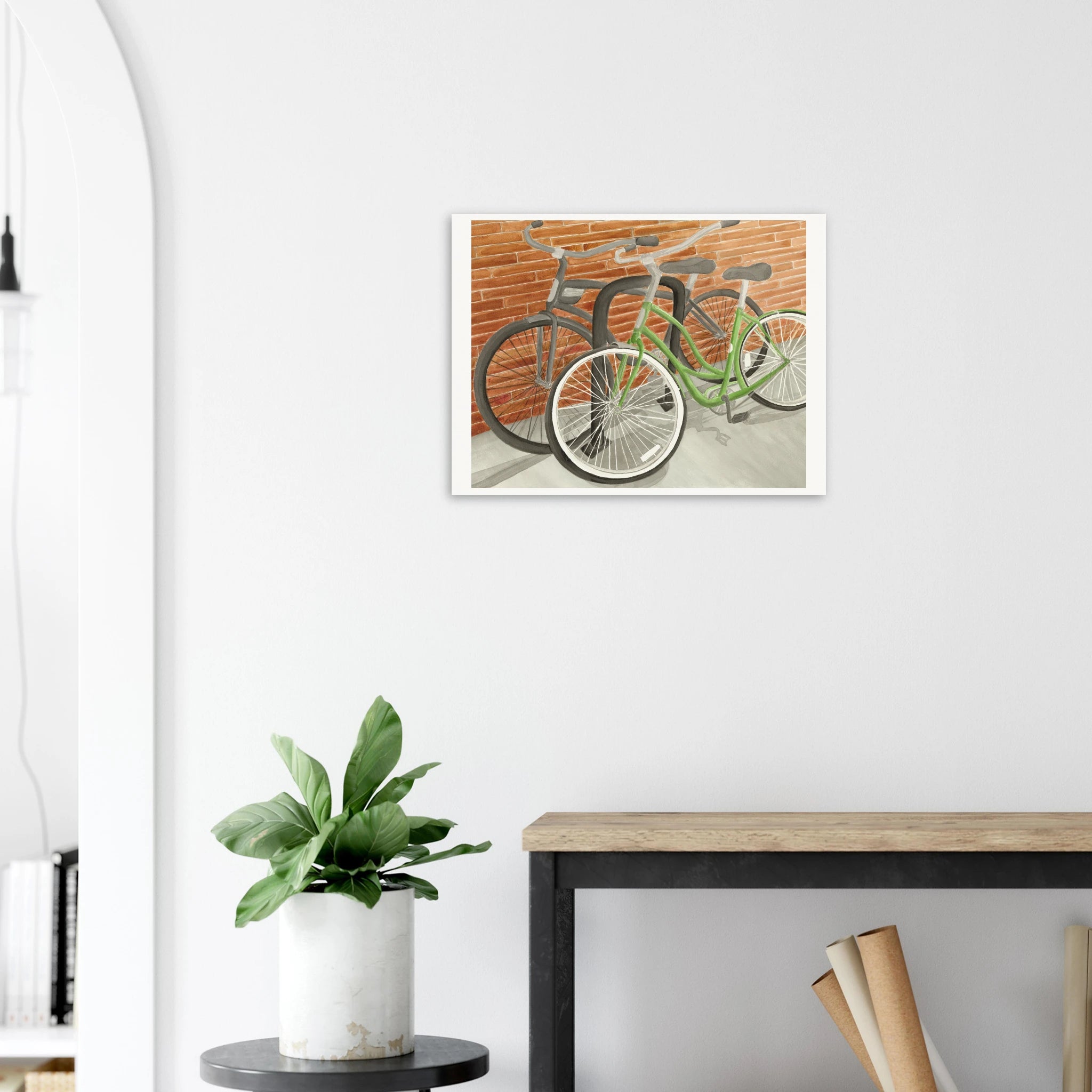 Large print of the fine art print "Against the Bricks" by Texas artist Jenny Wagner shown in a neutral room