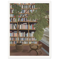 Fine art print, Rooted in Place, by Texas Artist Jenny Wagner. Depicts a fiddle leaf fig in a library