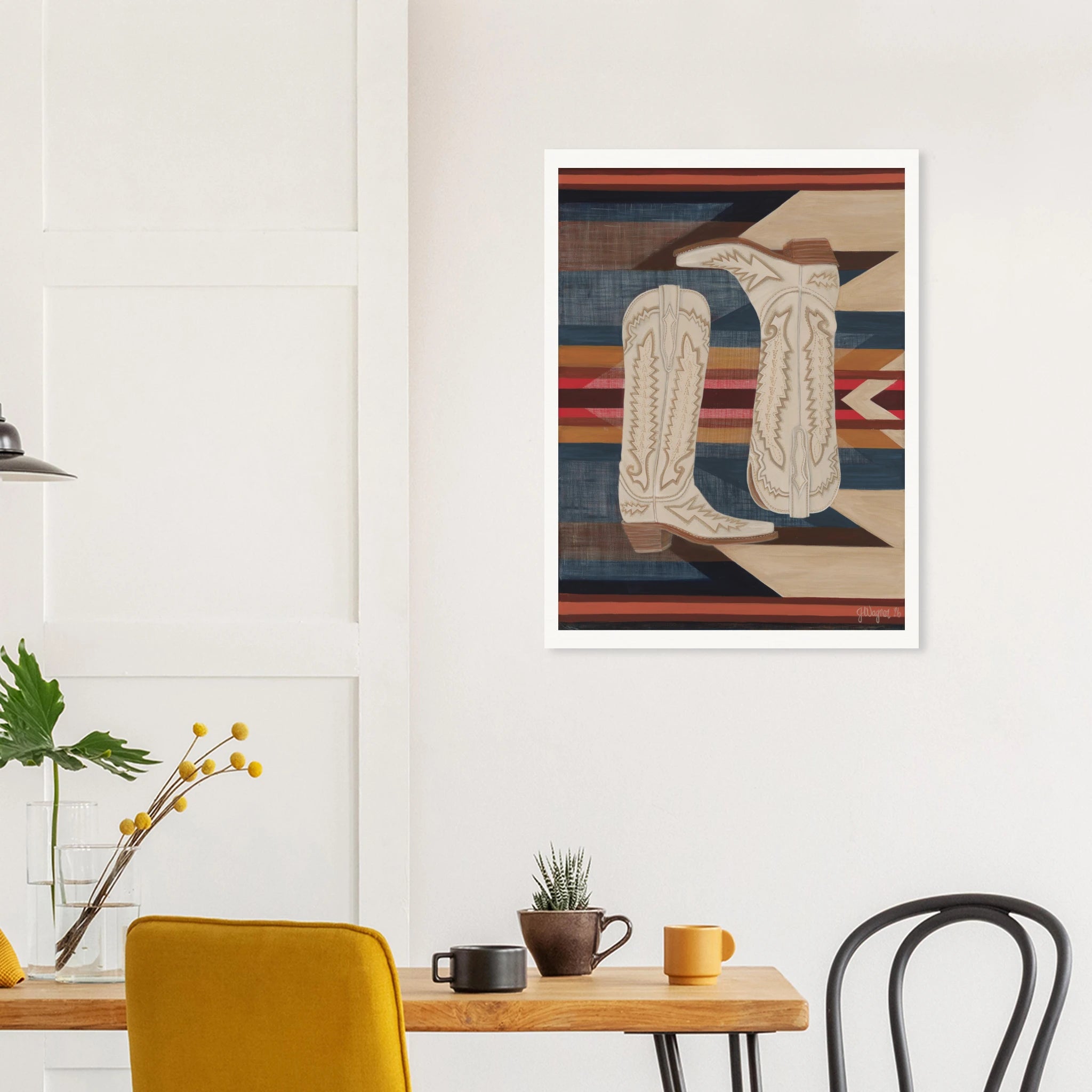 Western fine art print of cream cowboy boots in Jenny Wagner Western Series