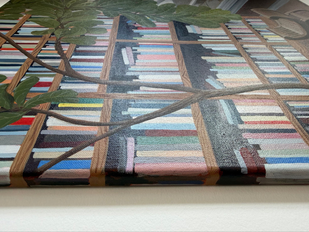 Side view of the gallery wrapped canvas painted to the edges, of the Jenny Wagner Studio Original, Rooted in Place