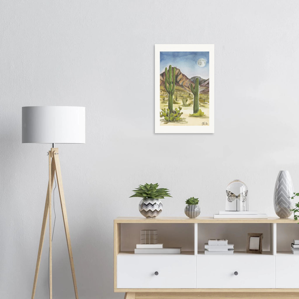 Desert Moon fine art print by Jenny Wagner shown on a living room wall. Print available in multiple sizes.
