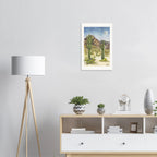 Desert Moon fine art print by Jenny Wagner shown on a living room wall. Print available in multiple sizes.
