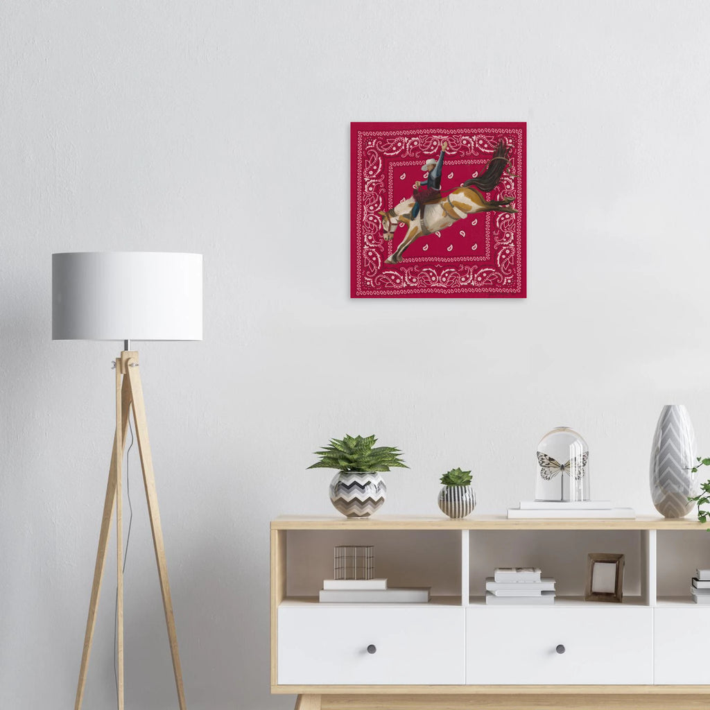 Western Fine Art print from the Bandana Series by Jenny Wagner show in a neutral room on a wall