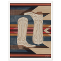Paired fine art print by Texas artist Jenny Wagner featuring cream boots on a patterned background