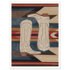 Paired fine art print by Texas artist Jenny Wagner featuring cream boots on a patterned background
