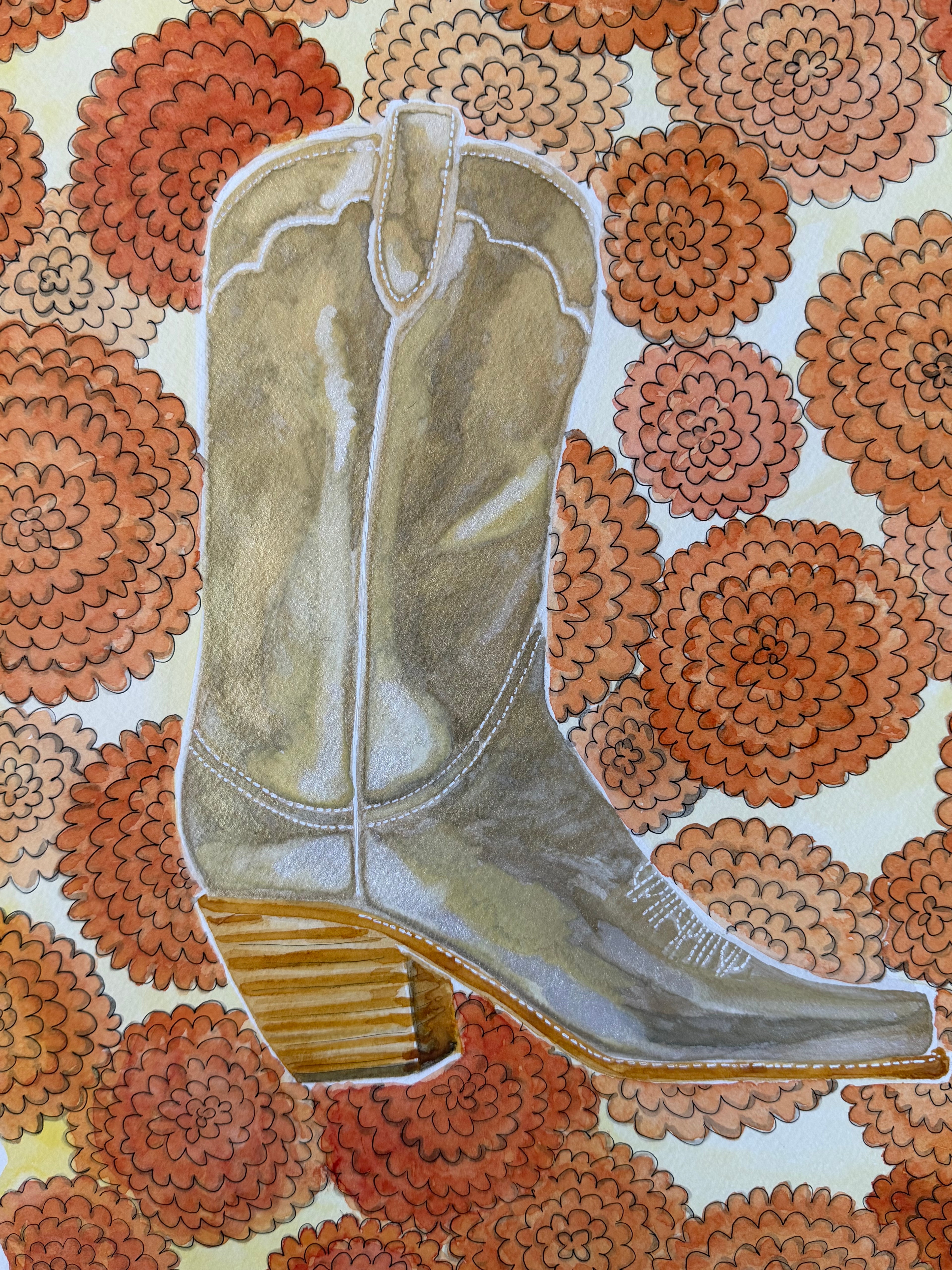 Close-up of floral background with the full book in Standing in Marigolds