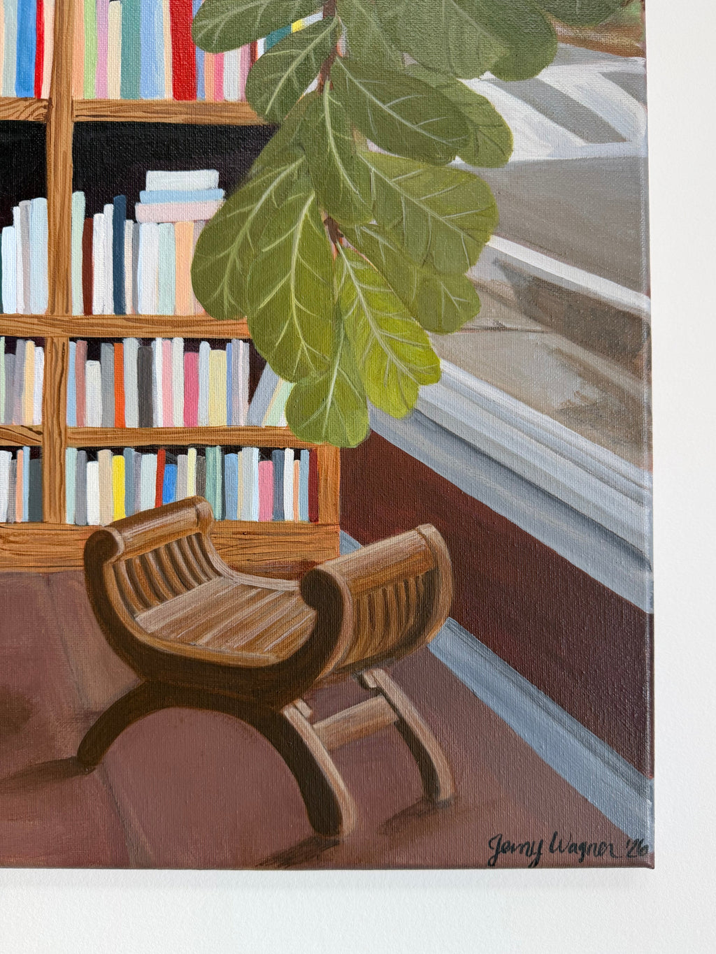 Close up of signature and details on Rooted in Place, a Jenny Wagner Studio original acrylic painting