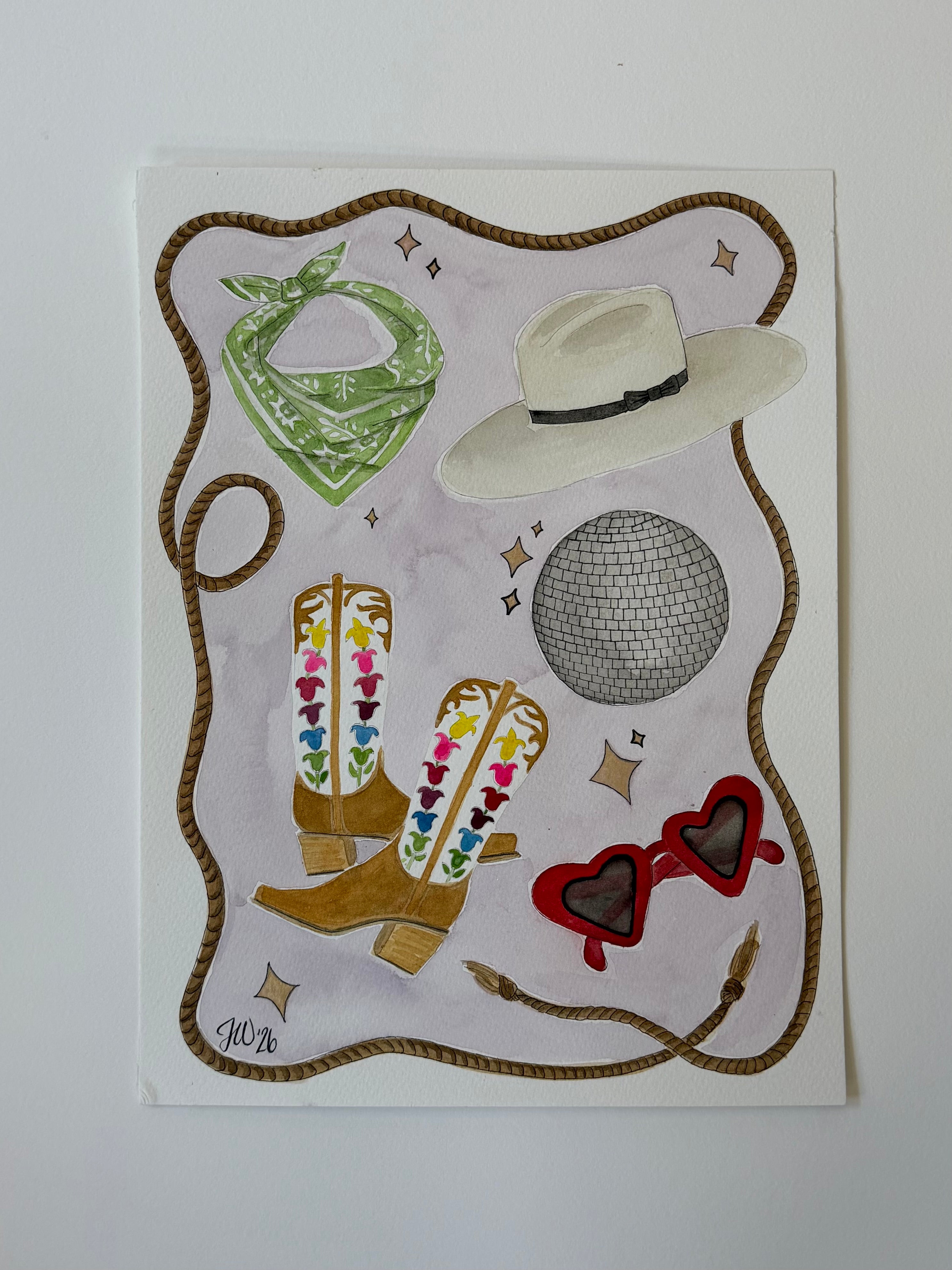 Jenny Wagner Studio Original Watercolor, Western Still Life 