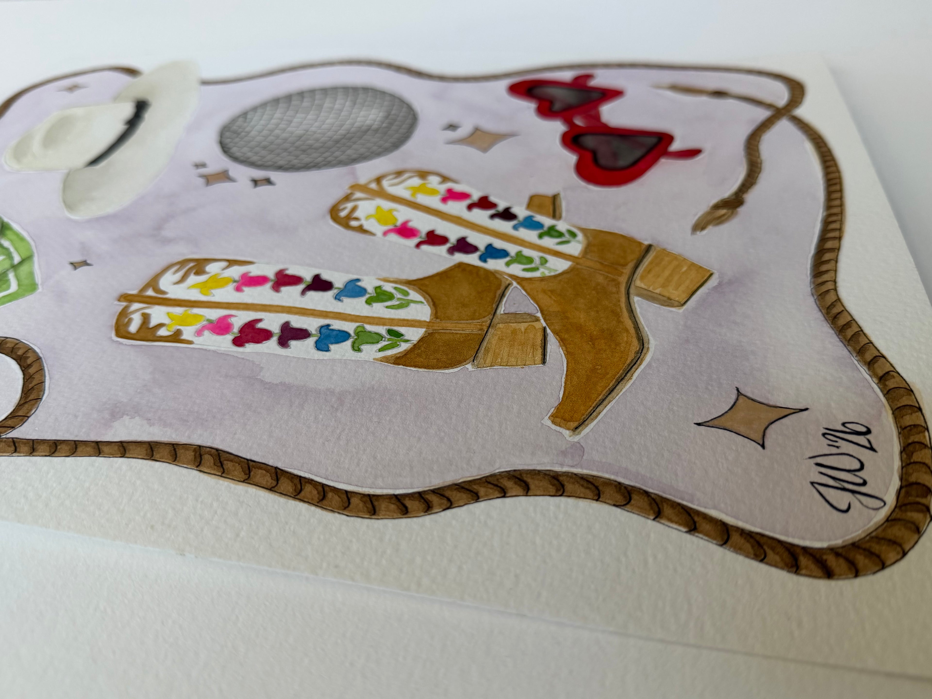 Side view of the watercolor paper in a Jenny Wagner original western watercolor