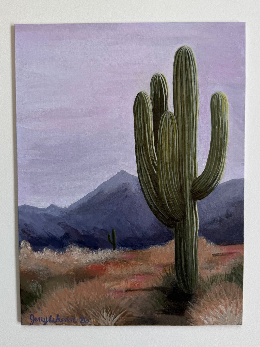 Painting of a desert with a solitary cactus by Jenny Wagner Studio