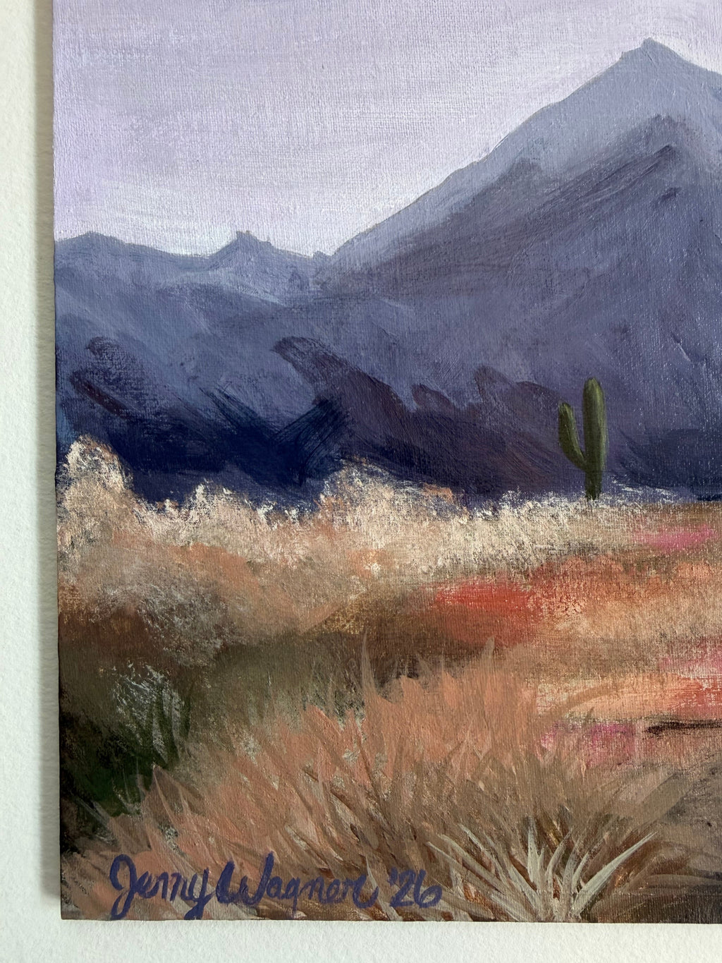 Close-up of artist signature on Lavender Horizons