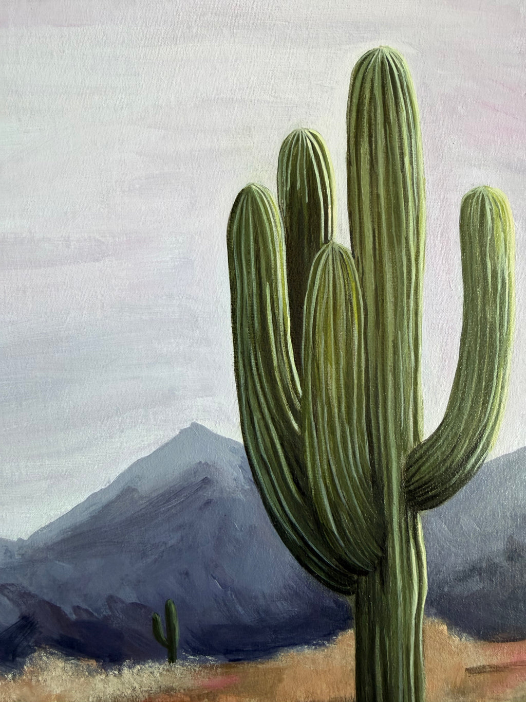 Close-up of saguaro cactus in Jenny Wagner Studio original acrylic painting