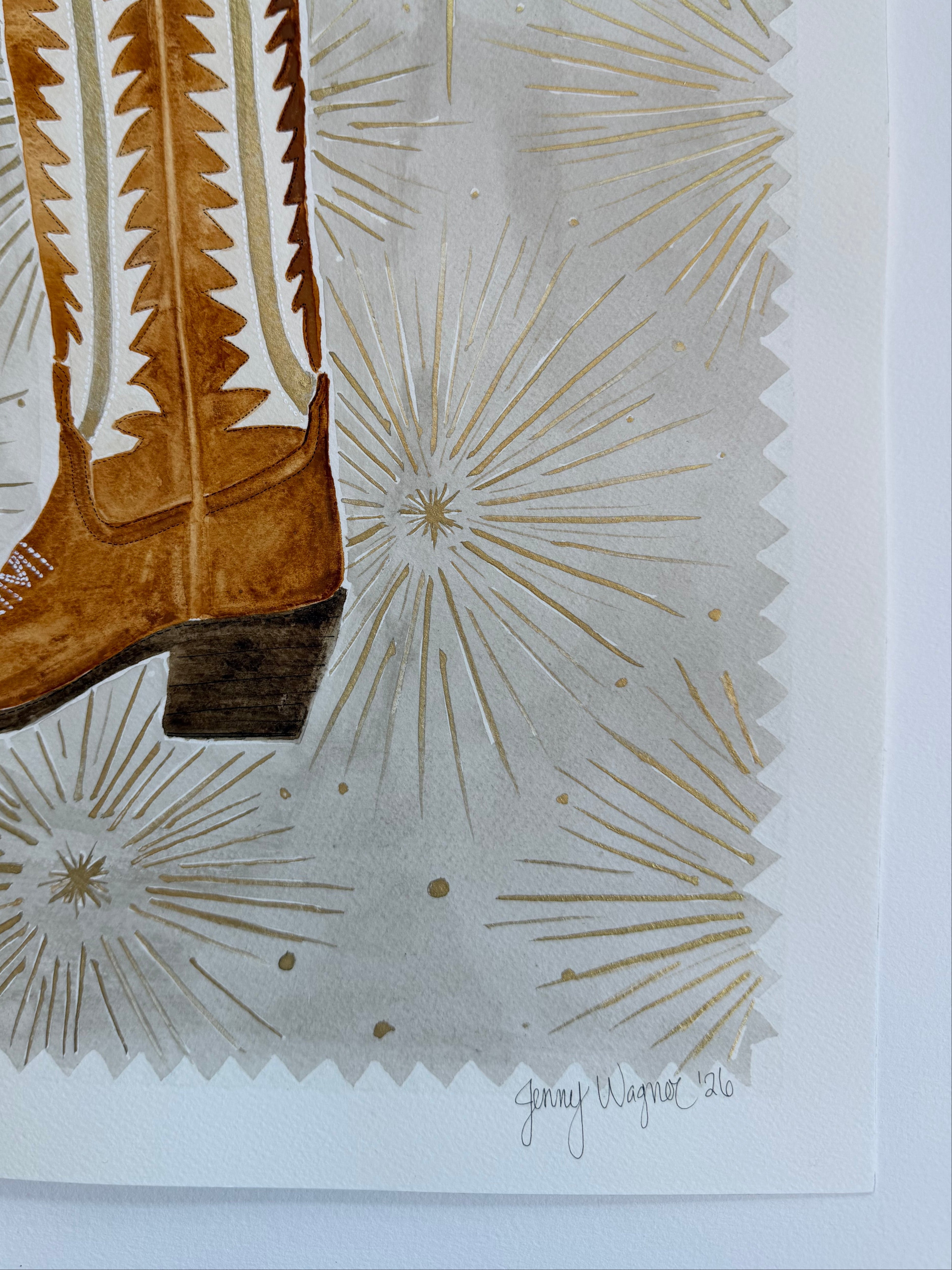 Close-up on signature of boot watercolor painting