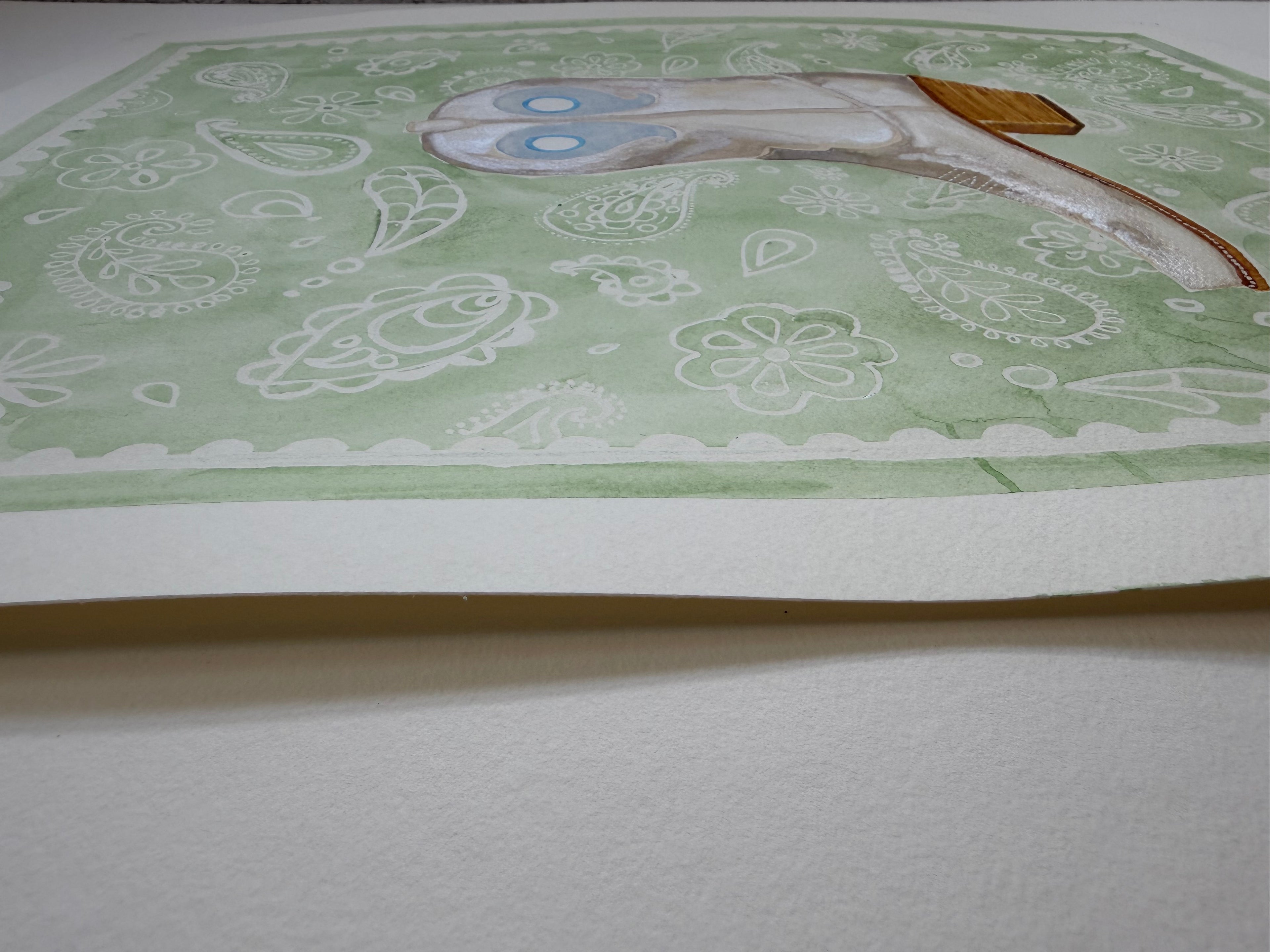 side view of matte paper of western boot watercolor painting