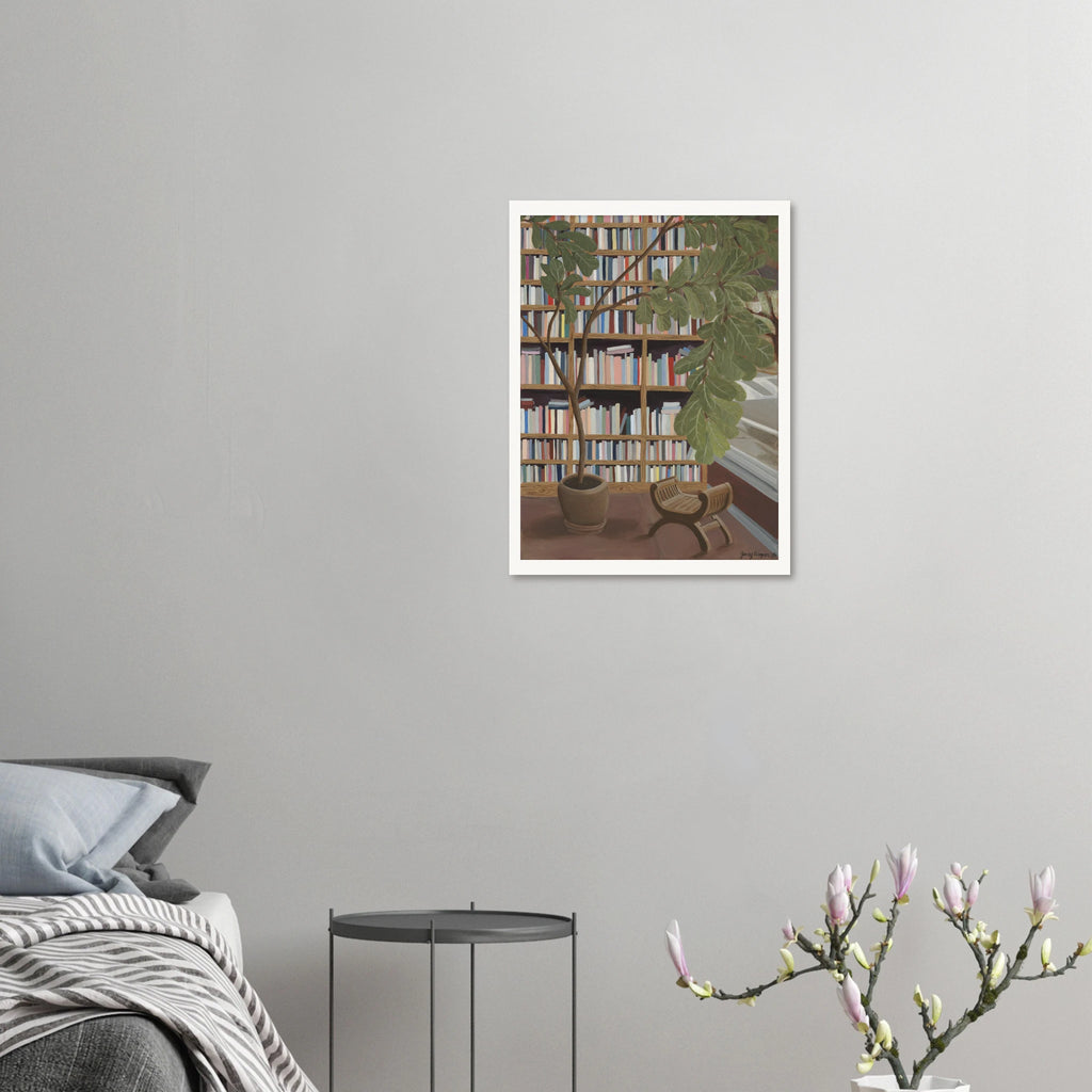 Fine art print, Rooted in Place, by Texas artist Jenny Wagner shown on a bedroom wall. Available in multiple sizes.