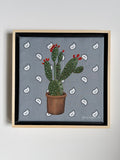 Jenny Wagner Bandana Mini Series featuring a prickly pear cactus painted on a hand stretched grey bandana with hand sewn bead and sequin details