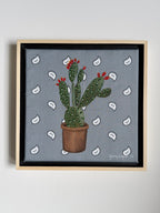Jenny Wagner Bandana Mini Series featuring a prickly pear cactus painted on a hand stretched grey bandana with hand sewn bead and sequin details