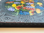 Side view of the deep gallery wrapped canvas for Wild at Heart, original oil painting on hand stretched bandana by Houston artist Jenny Wagner