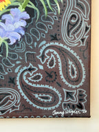 Close up of artist signature, on the original oil painting Wild at Heart by Houston artist Jenny Wagner