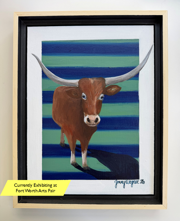 Original acrylic painting of a Longhorn on a striped background by Jenny Wagner 