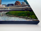 Close up on the signature of artist Jenny Wagner on the 8x8 original oil painting "Layers"