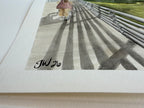 Close up on the signature and date for the original watercolor painting, "The Bayou Walk" by Houston artist Jenny Wagner