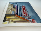 Close-up on the side of the watercolor paper on the painting "The Heights Theater" by Jenny Wagner