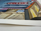 Details of the original watercolor painting highlighting the vibrant colors and the architectural details in the painting of Houston's Heights Theater