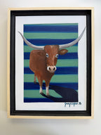 Original acrylic painting of a Longhorn on a striped background by Jenny Wagner 