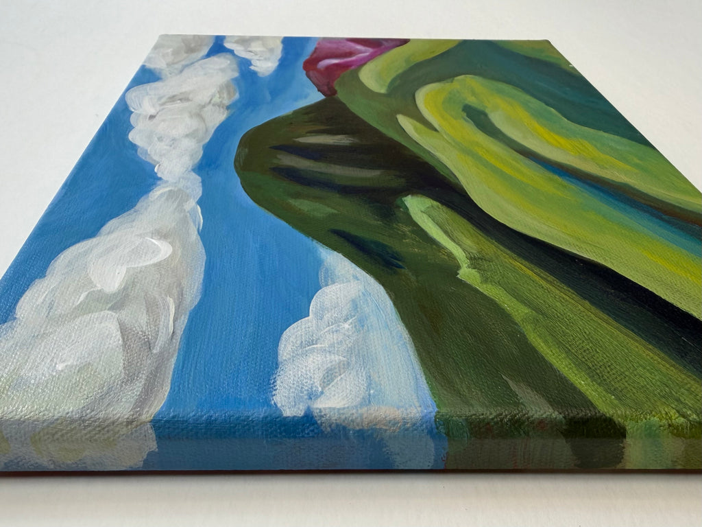 Side view of mountain painting with vibrant colors and blue skies by Jenny Wagner