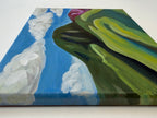 Side view of mountain painting with vibrant colors and blue skies by Jenny Wagner