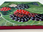 Side view of the original 12x12 acrylic painting "Wild Blackberries" by Texas artist Jenny Wagner